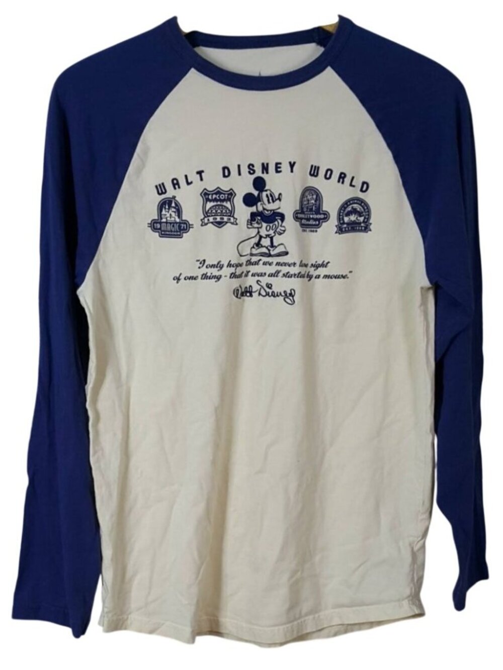 Disney Parks Raglan T Shirt Cream Small Embroidered Walt Quote Only Hope Sight